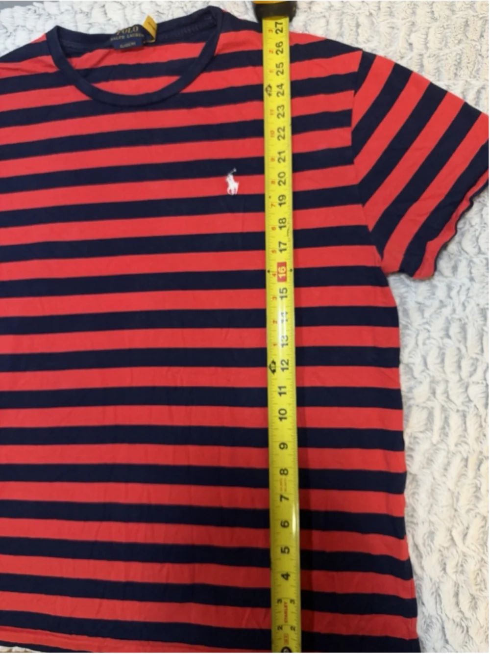 Polo Ralph Lauren Men's Red Navy Striped Logo Crew Neck Short Sleeve T-Shirt L